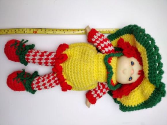 VINTAGE Strawberry Shortcake‎ Peppermint Stick Crocheted Doll With Hat - Picture 8 of 8